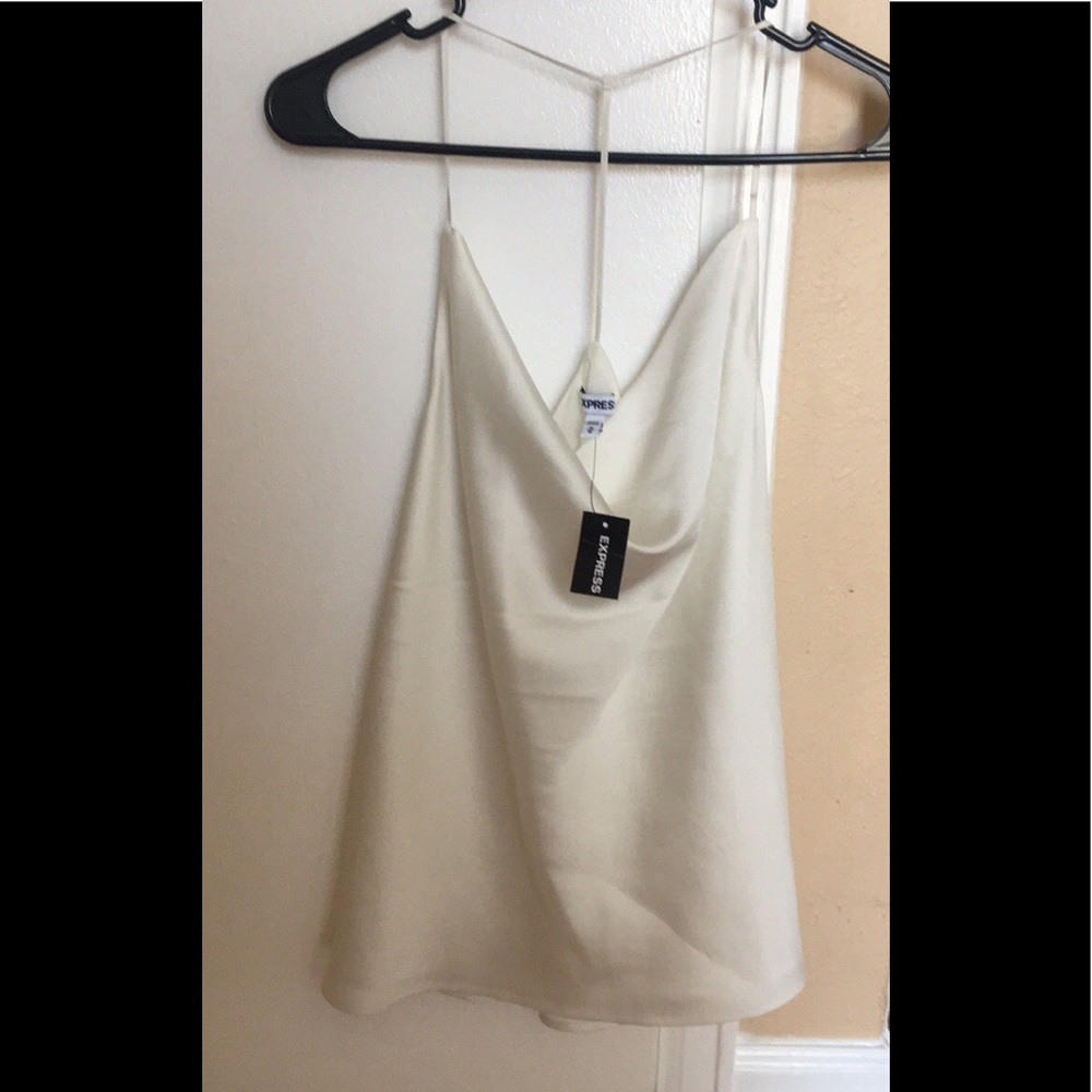 Express satin cowl neck t-back cami tank top